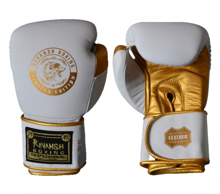 Боксерские перчатки REVANSH PRO Gold, бело-золотой, натуральная кожа