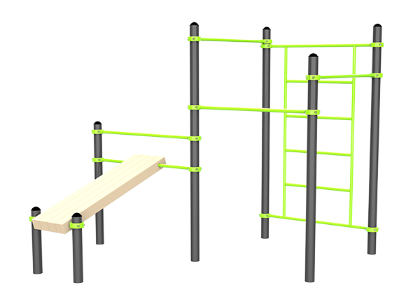 W230 Воркаут, наклонная скамья, 3 перекладины, шведская стенка
