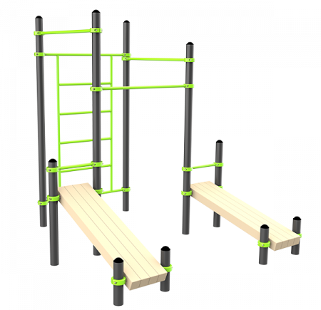 W221 Воркаут, 3 турника, шведская стенка, 2 наклонные скамьи
