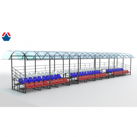 Трибуна сборно-разборная 3-х рядная на 100 мест с навесом из поликарбоната