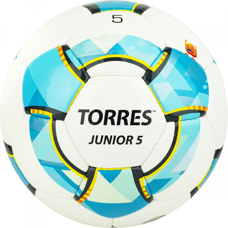 Мяч футб. TORRES Junior-5 арт.F320225, р.5, вес 390-410 г,глянц.ПУ,3 сл,32 п, руч.сш,бел-гол-сер